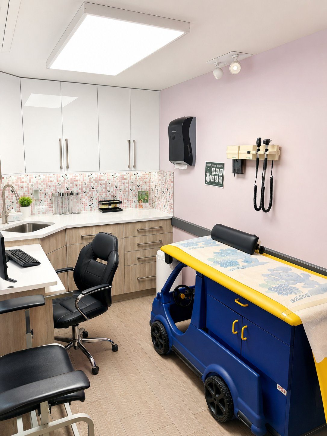 Elmhurst pediatric exam room with car exam table